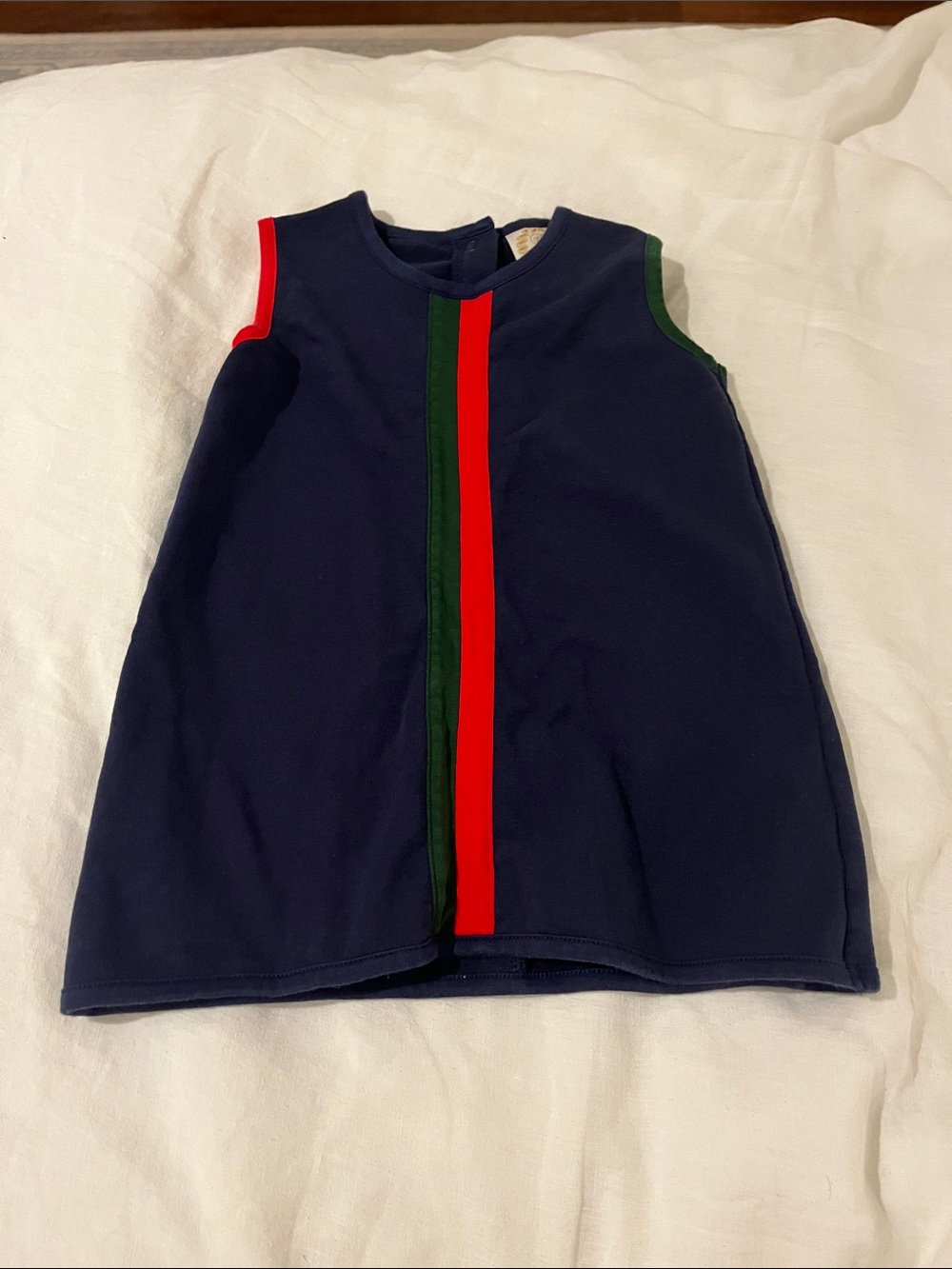 Beaufort Bonnet 2T Navy Sleeveless Dress with Red and Green Stripe